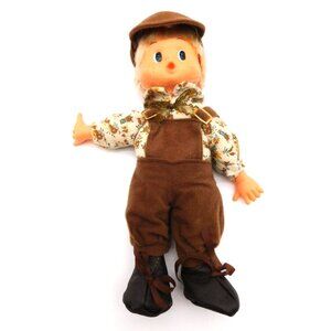 Vintage Playmates Thumb Sucker Boy Doll 1970s Brown Overalls Hat Blonde